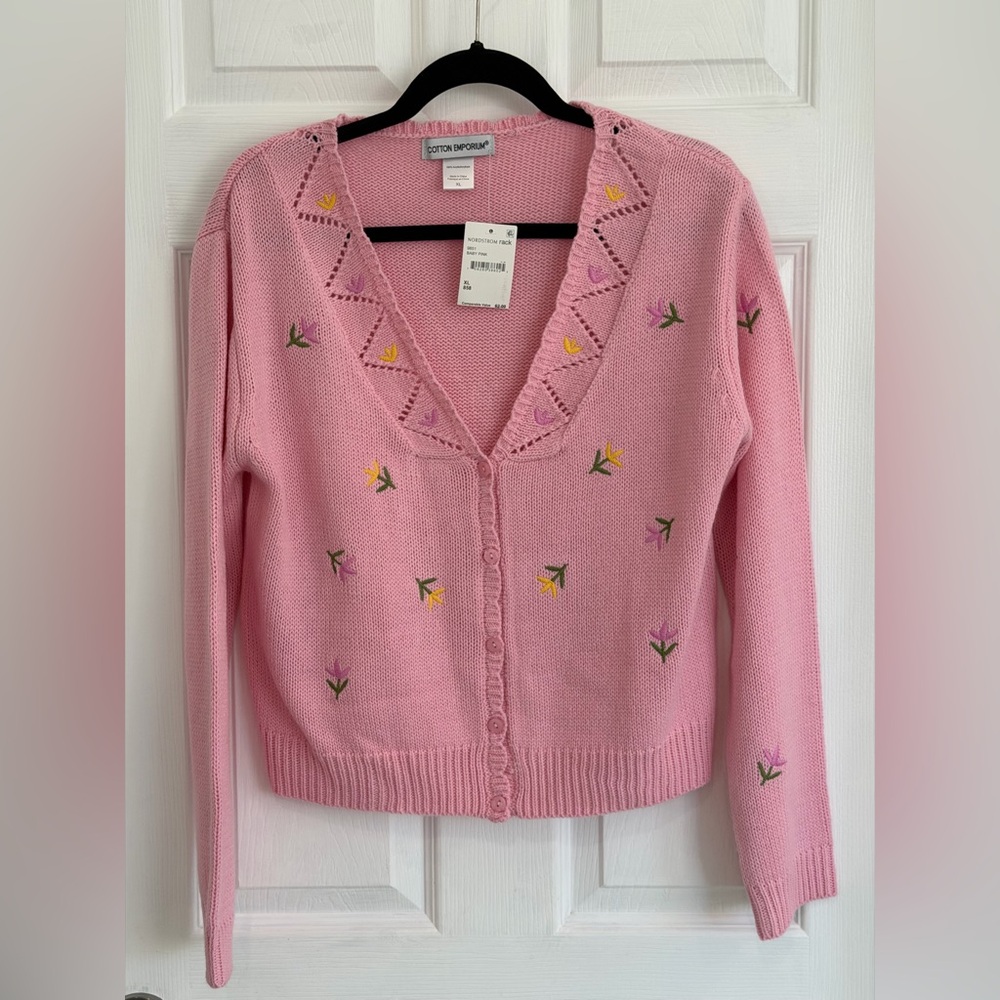 Cotton Emporium Pink Embroidered Cardigan new with tags